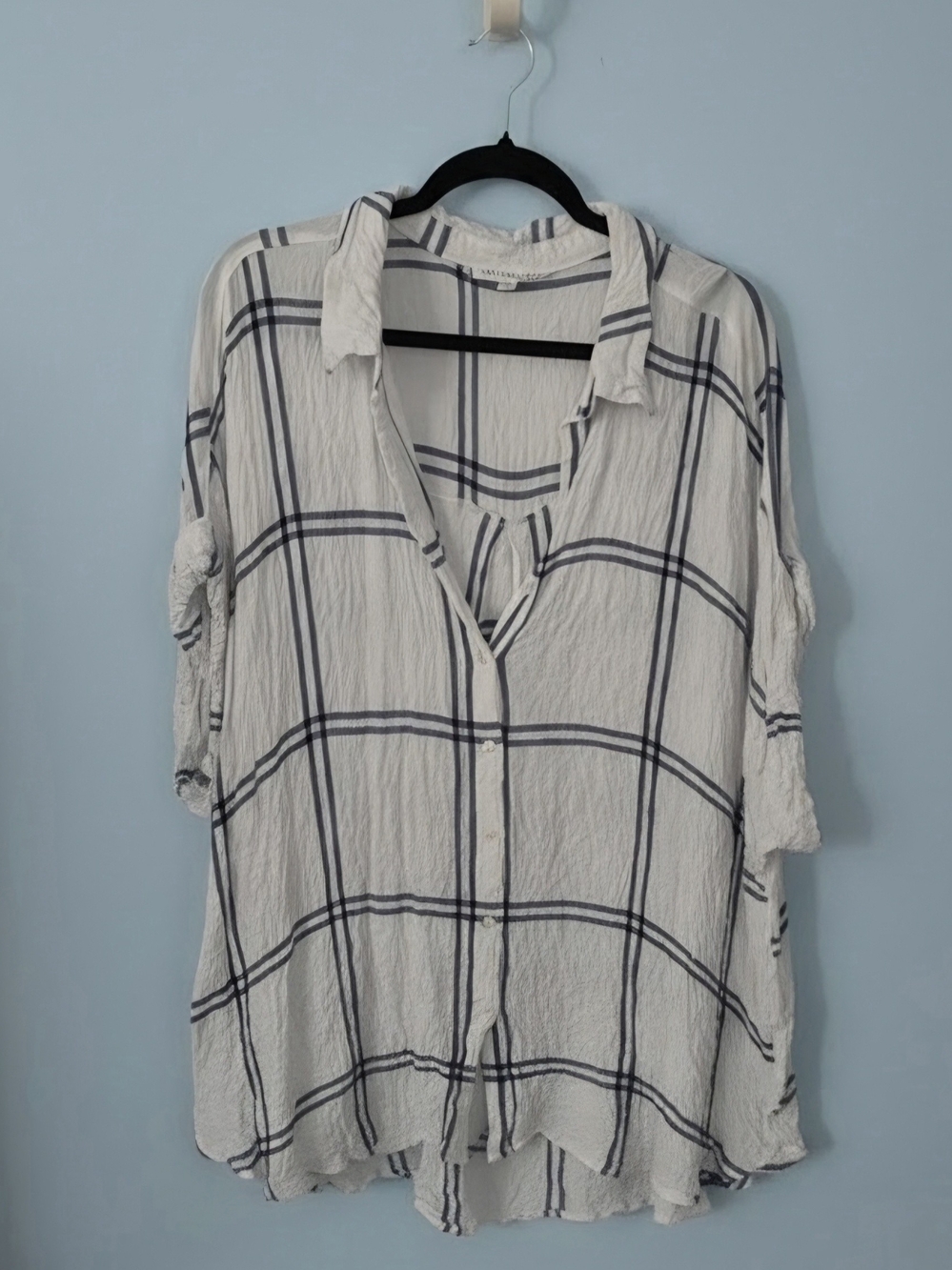 Jane and Delancey White and Navy Windowpane Button-Down Shirt